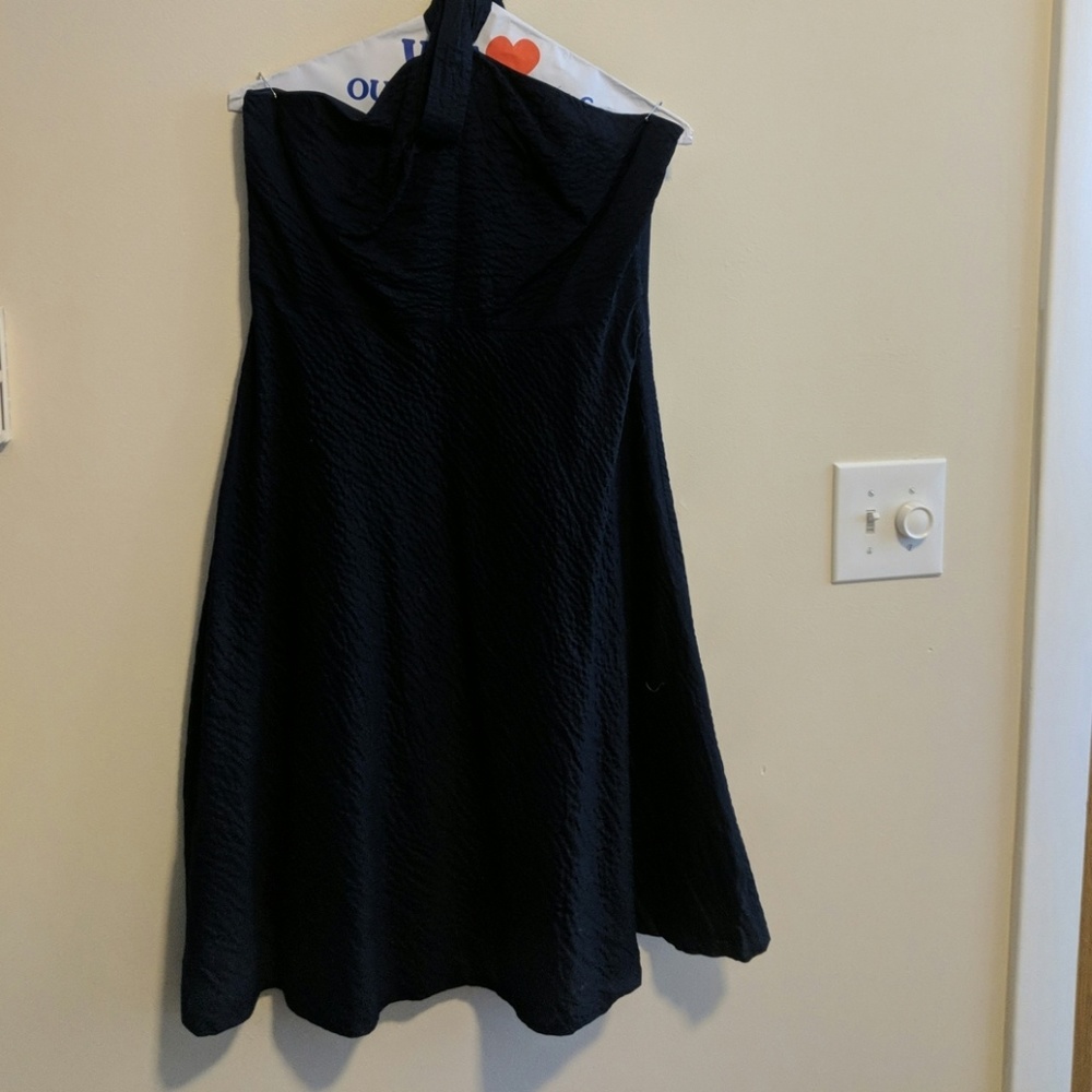 JCrew navy blue tie neck dress